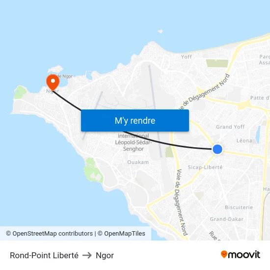 Rond-Point Liberté to Ngor map
