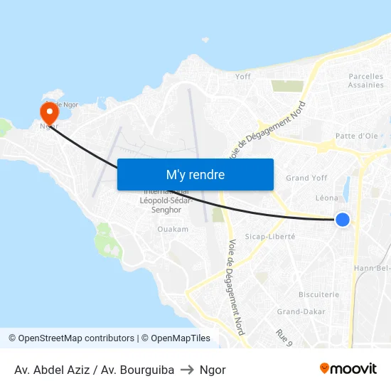 Av. Abdel Aziz / Av. Bourguiba to Ngor map