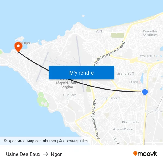 Usine Des Eaux to Ngor map