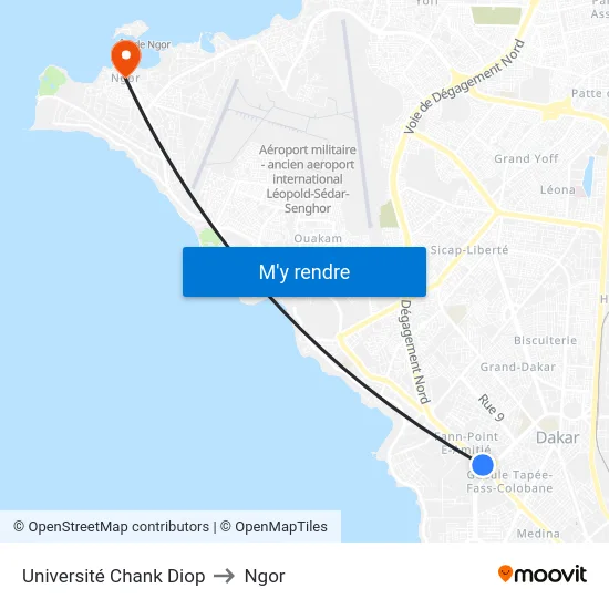 Université Chank Diop to Ngor map