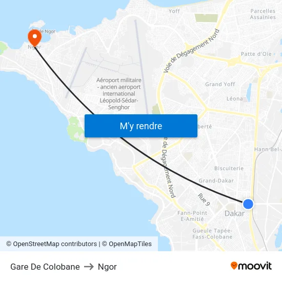 Gare De Colobane to Ngor map