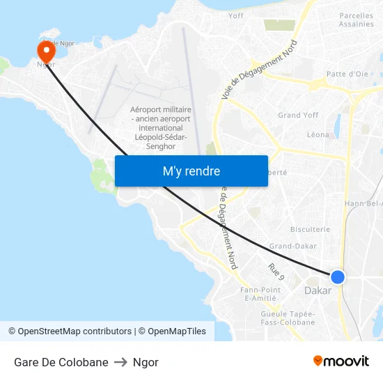 Gare De Colobane to Ngor map