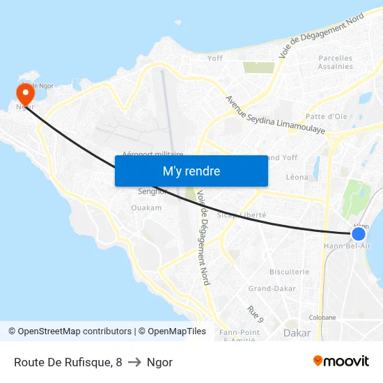 Route De Rufisque, 8 to Ngor map