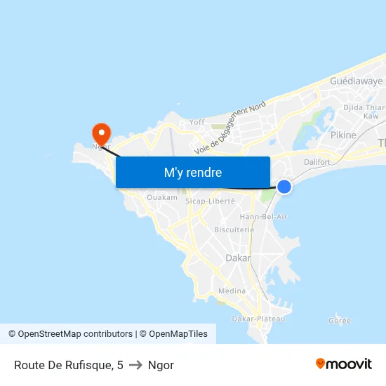 Route De Rufisque, 5 to Ngor map