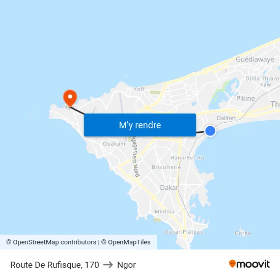 Route De Rufisque, 170 to Ngor map