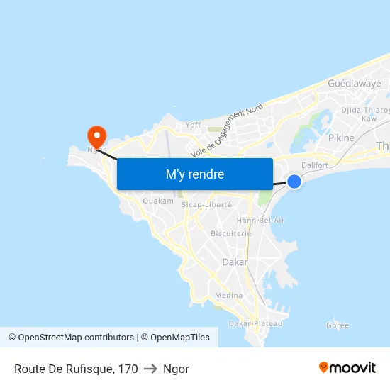 Route De Rufisque, 170 to Ngor map