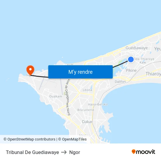 Tribunal De Guediawaye to Ngor map
