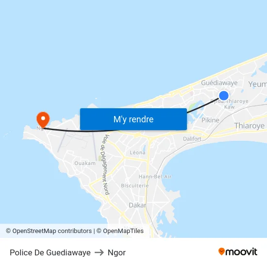 Police De Guediawaye to Ngor map