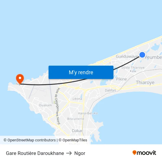 Gare Routière Daroukhane to Ngor map