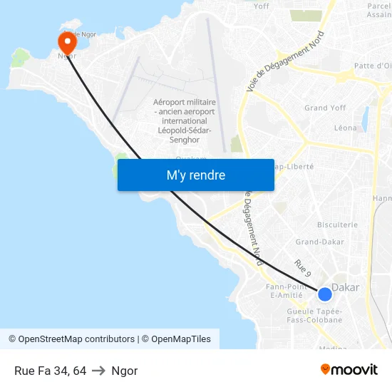 Rue Fa 34, 64 to Ngor map