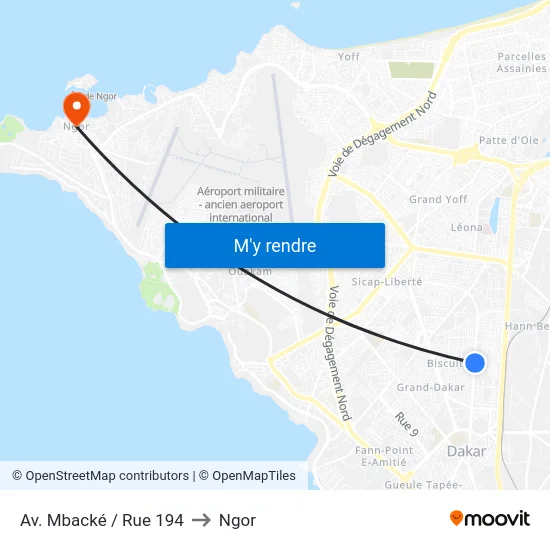 Av. Mbacké / Rue 194 to Ngor map