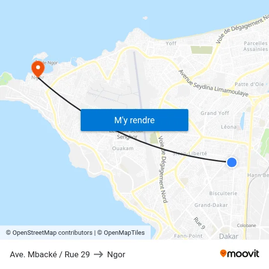 Ave. Mbacké / Rue 29 to Ngor map