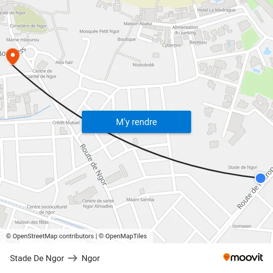 Stade De Ngor to Ngor map