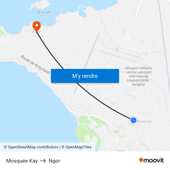 Mosquée Kay to Ngor map