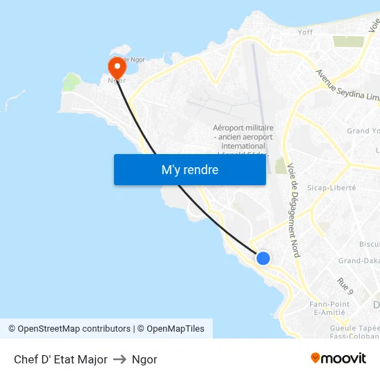Chef D' Etat Major to Ngor map