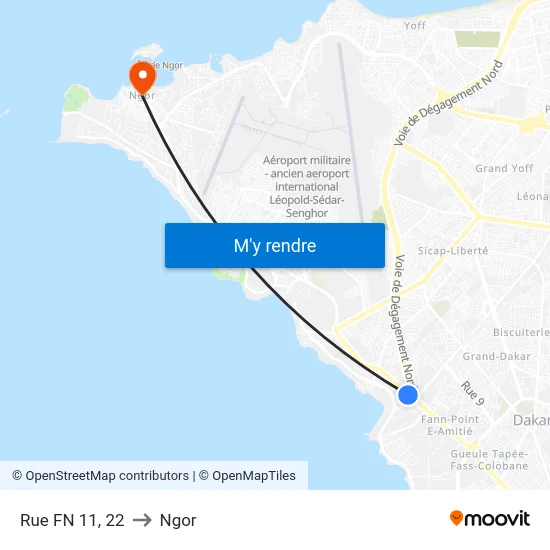 Rue FN 11, 22 to Ngor map