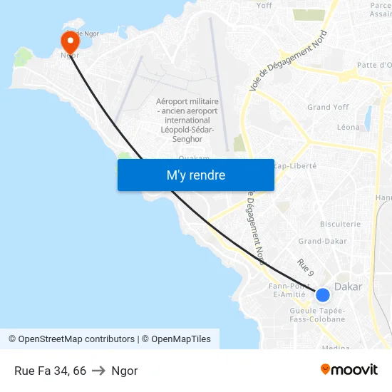 Rue Fa 34, 66 to Ngor map