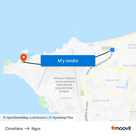 Cimetiére to Ngor map