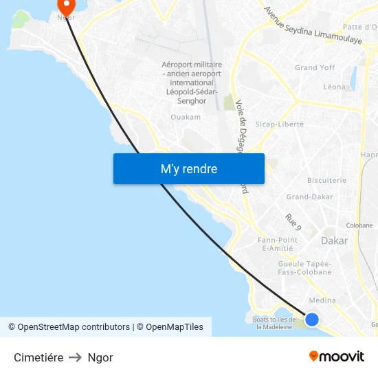 Cimetiére to Ngor map