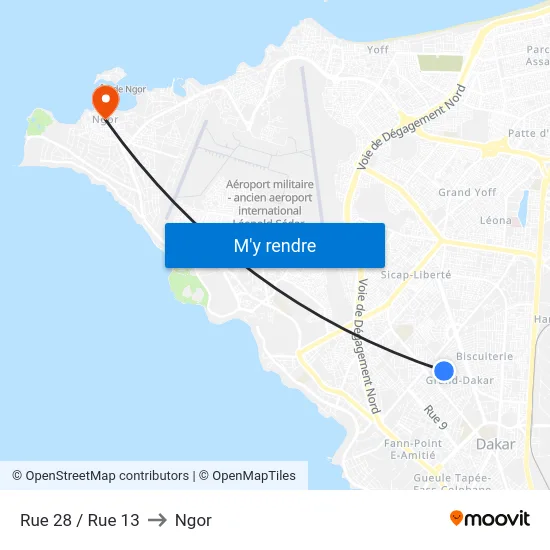 Rue 28 / Rue 13 to Ngor map