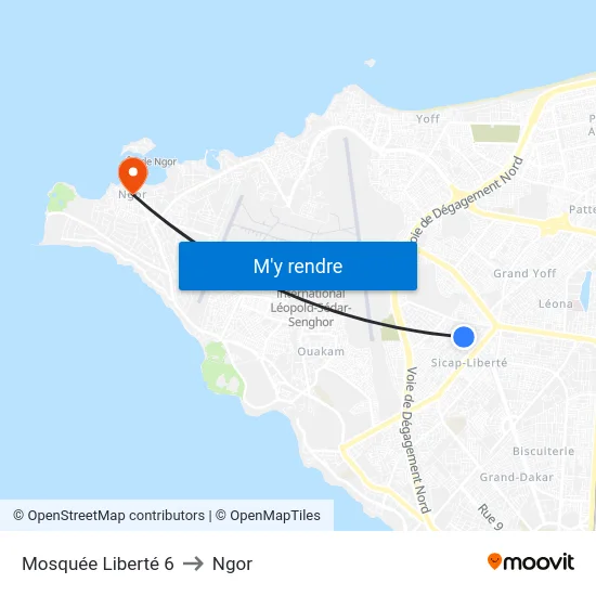 Mosquée Liberté 6 to Ngor map