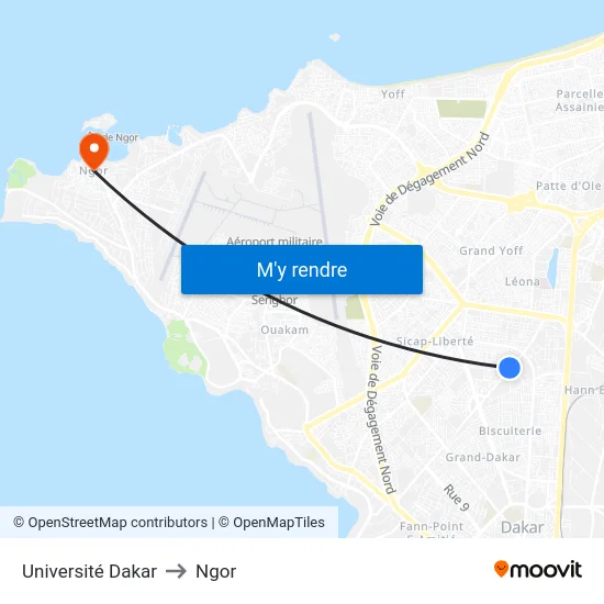 Université Dakar to Ngor map