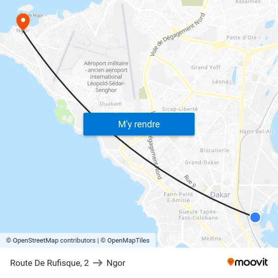 Route De Rufisque, 2 to Ngor map
