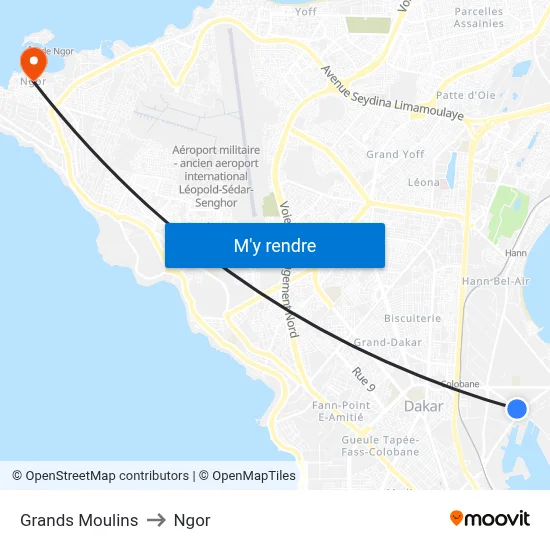 Grands Moulins to Ngor map