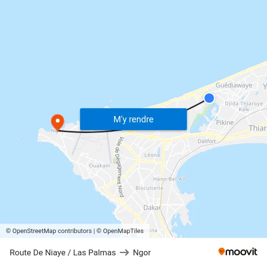Route De Niaye / Las Palmas to Ngor map