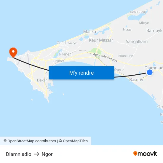 Diamniadio to Ngor map