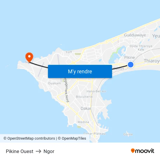 Pikine Ouest to Ngor map