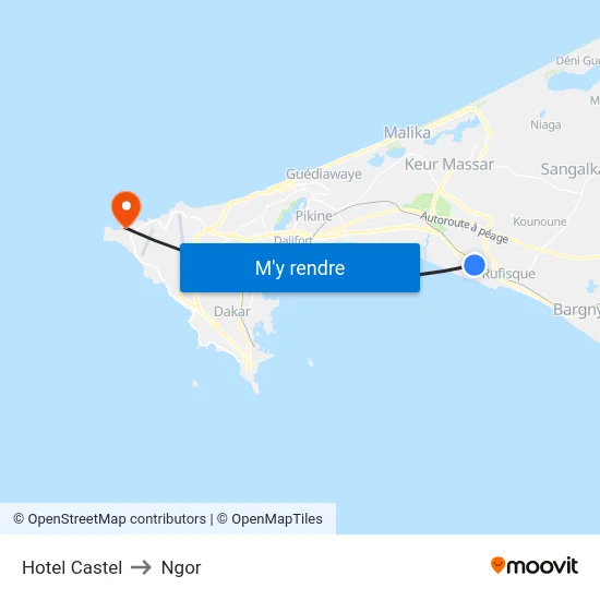 Hotel Castel to Ngor map