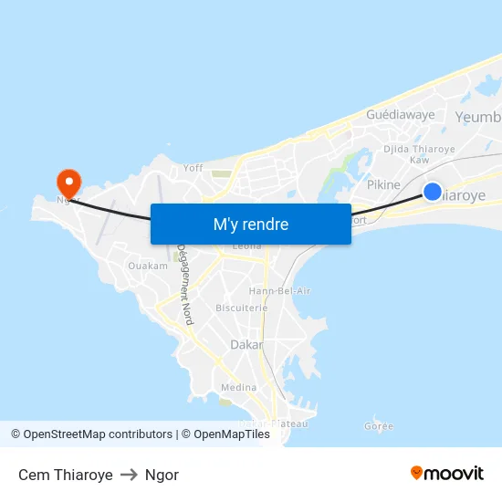 Cem Thiaroye to Ngor map