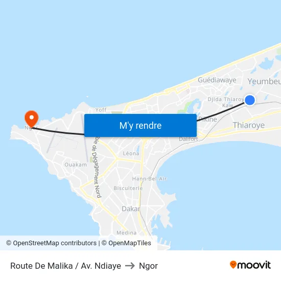 Route De Malika / Av. Ndiaye to Ngor map