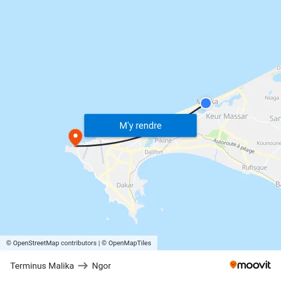Terminus Malika to Ngor map