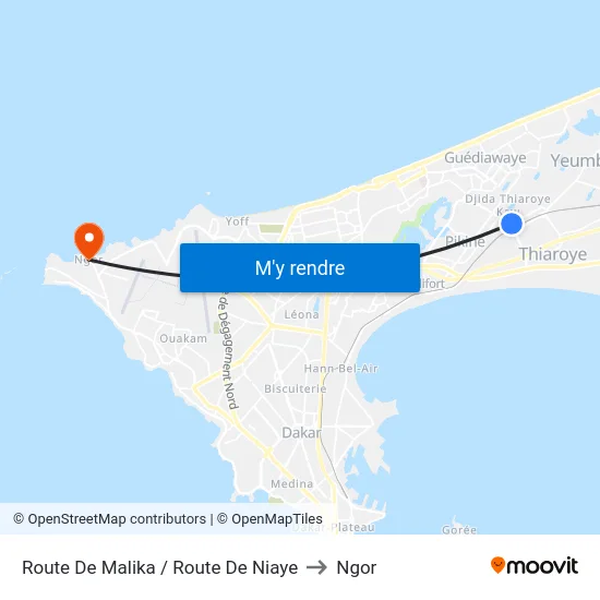 Route De Malika / Route De Niaye to Ngor map