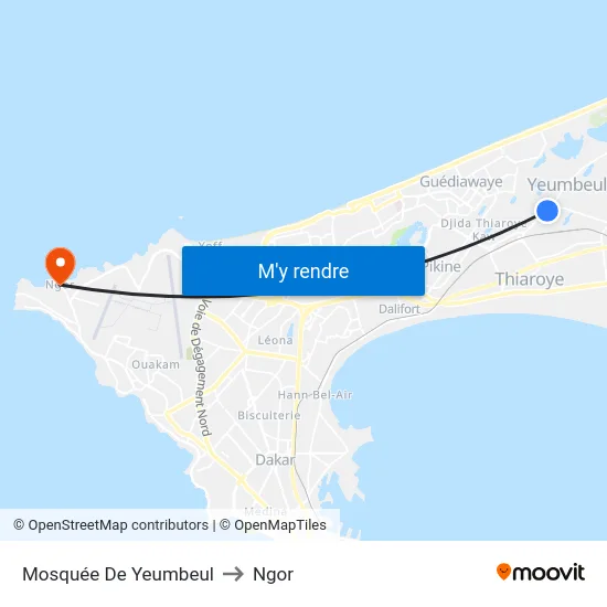 Mosquée De Yeumbeul to Ngor map