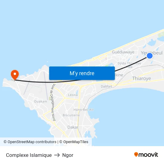 Complexe Islamique to Ngor map