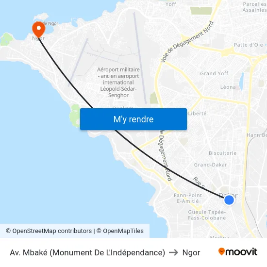 Av. Mbaké (Monument De L'Indépendance) to Ngor map
