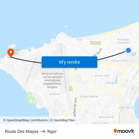 Route Des Niayes to Ngor map