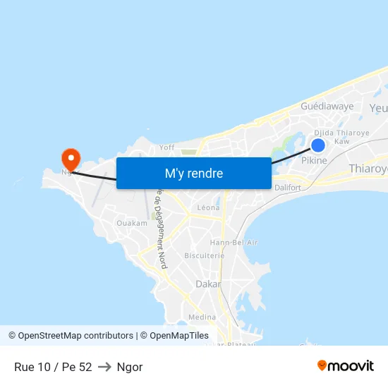 Rue 10 / Pe 52 to Ngor map