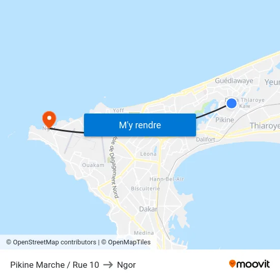 Pikine Marche / Rue 10 to Ngor map