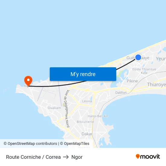 Route Corniche / Correa to Ngor map