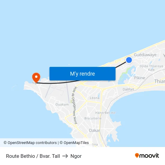 Route Bethio / Bvar. Tall to Ngor map