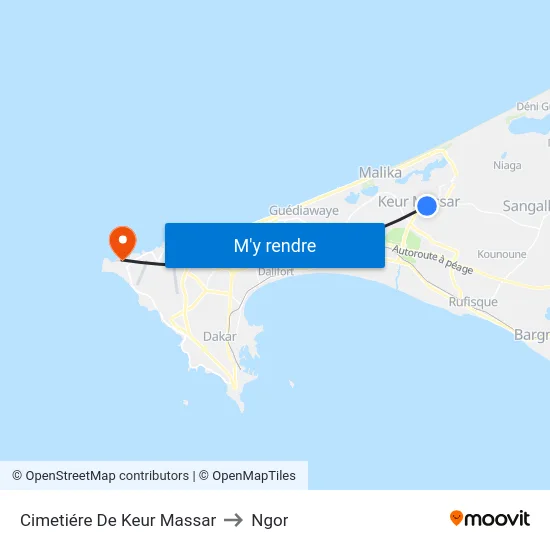 Cimetiére De Keur Massar to Ngor map