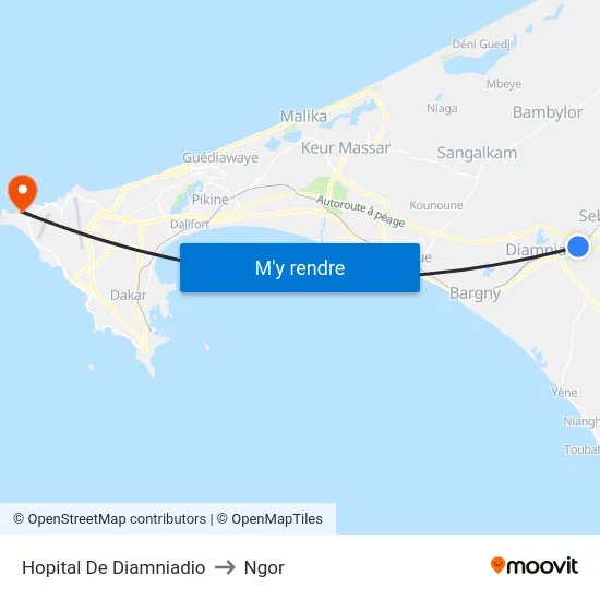 Hopital De Diamniadio to Ngor map