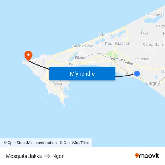 Mosquée Jakka to Ngor map