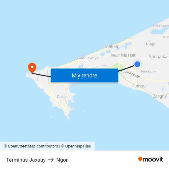 Terminus Jaxaay to Ngor map