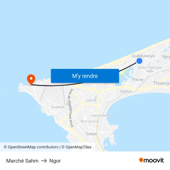 Marché Sahm to Ngor map