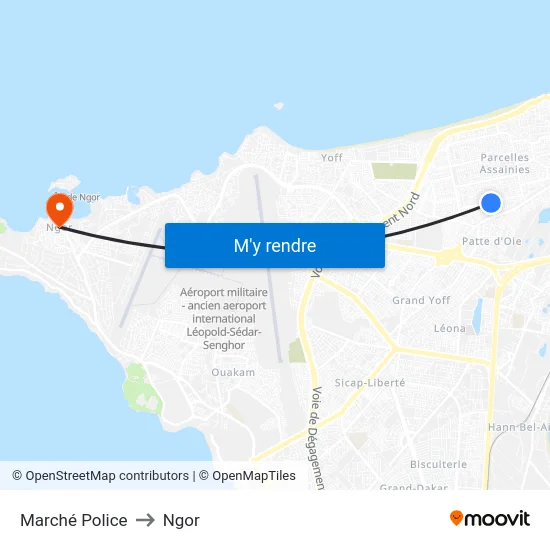 Marché Police to Ngor map
